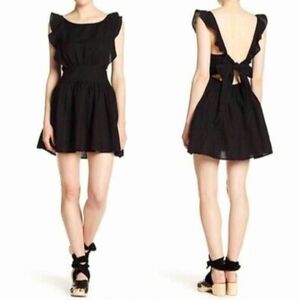 Free People Collette Erin Black Back Cut-out Ruffle Sleeves Dress Sz M (…